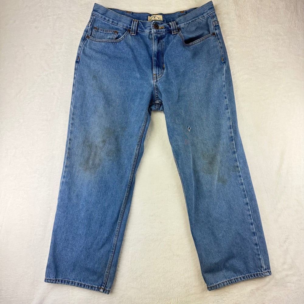 Blue Mountain Jeans Mens Denim Straight Fit 36x30 Stained Frayed Streetwear